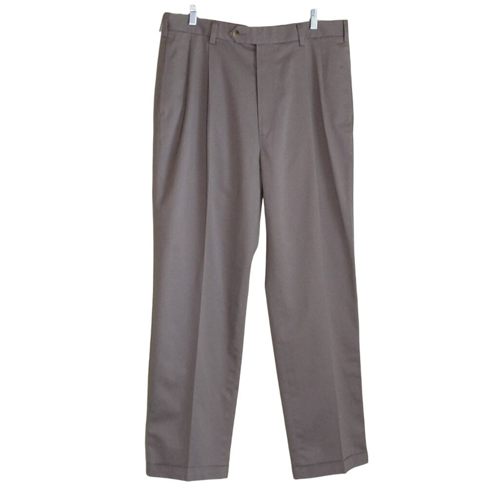 Jos A Bank Travelers Collection Pants Men's 36 x 32 Gray Cotton Twill Pleated